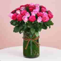 Pink Roses Glass Vase