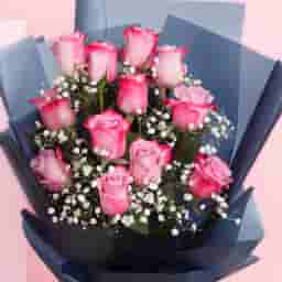 12 Pink Roses Charm Bouquet