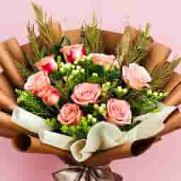 Pink Roses Wrapped Flower Bouquet