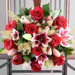 Royal Crimson Lily & Rose Bouquet