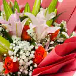 Ruby Lily & Orange Rose Bouquet