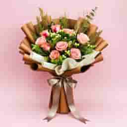 Pink Roses Wrapped Flower Bouquet