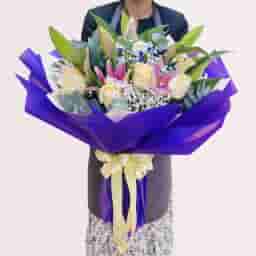 Royal Lily & Ivory Rose Bouquet