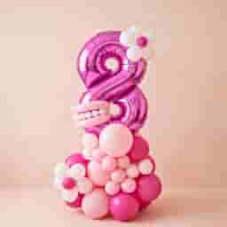 Pink Number 3 Balloon Arrangement with Floral Accents
