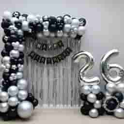 Black & Silver Birthday Balloon Setup