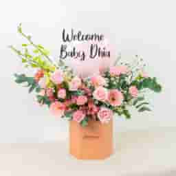 Pink balloon flower box