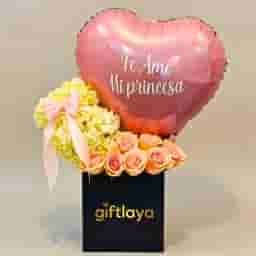Romantic Heart Balloon Flower Box