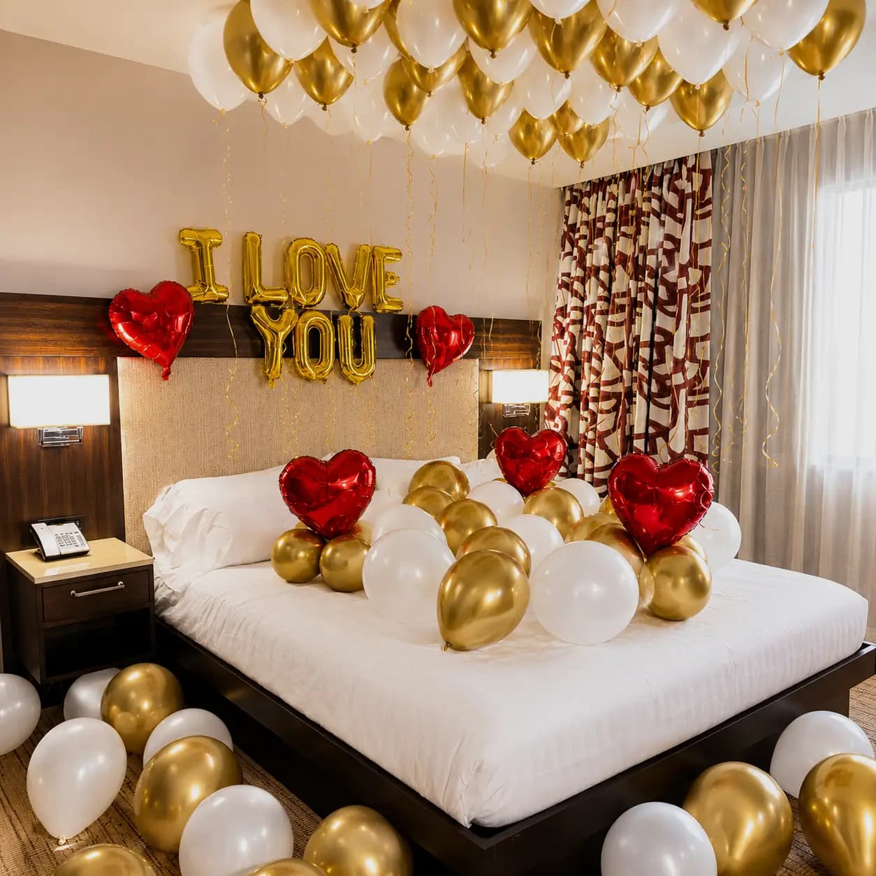 White & Gold Balloon Room Decoration