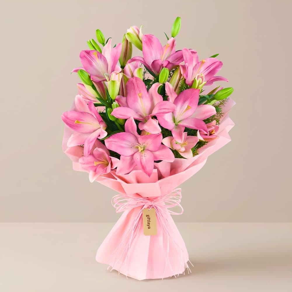 Romantic Pink Lily Flower Bouquet