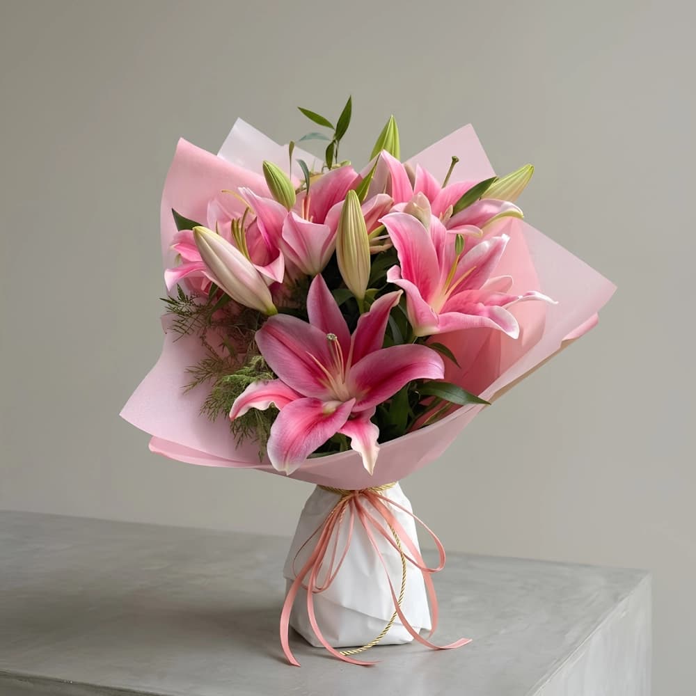 Beautiful Pink Lily Bouquet for Anniversary