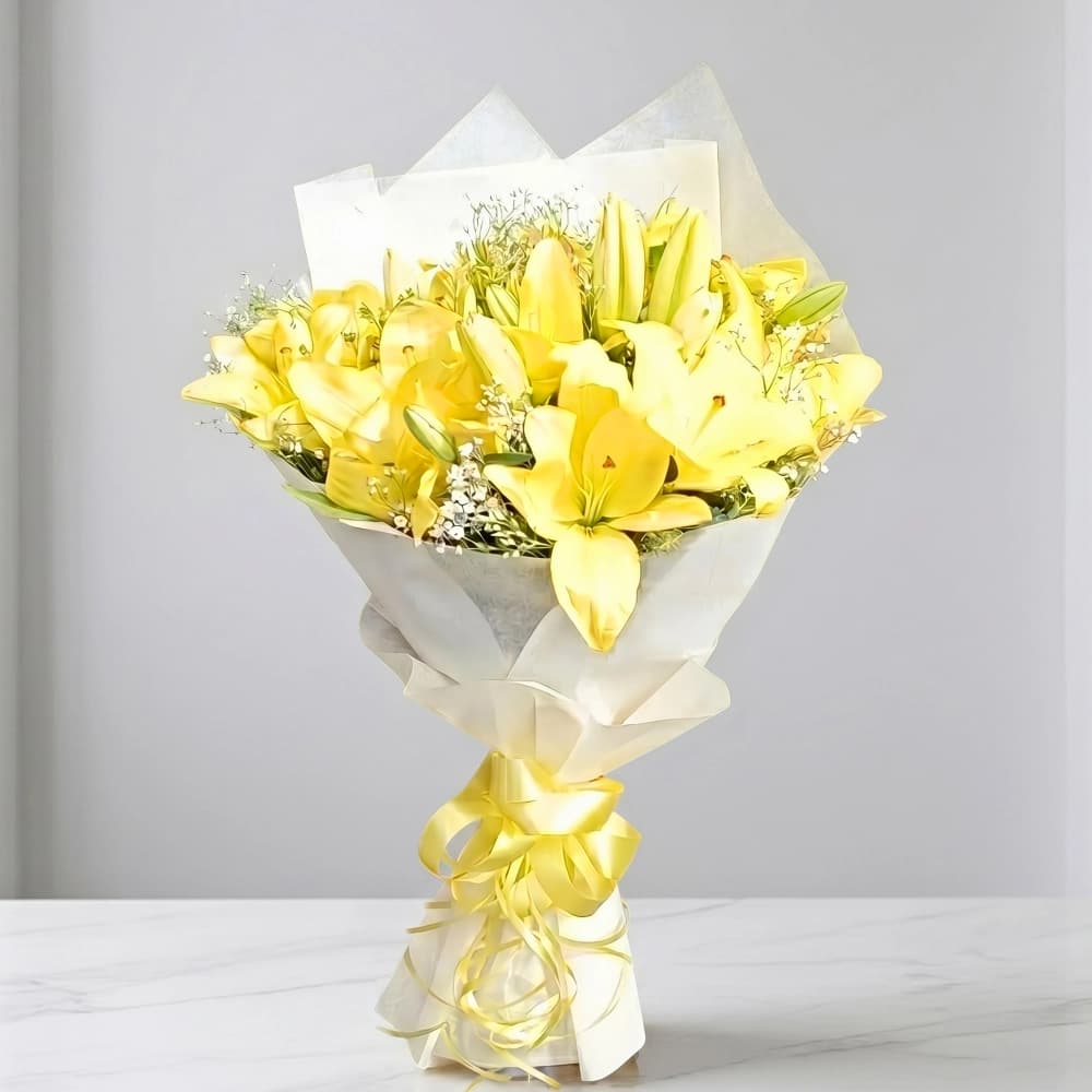 Hand Tied Yellow Lily Flower Bouquet