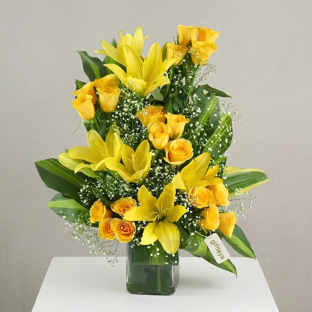 Yellow Roses & Asiatic Lilies Vase