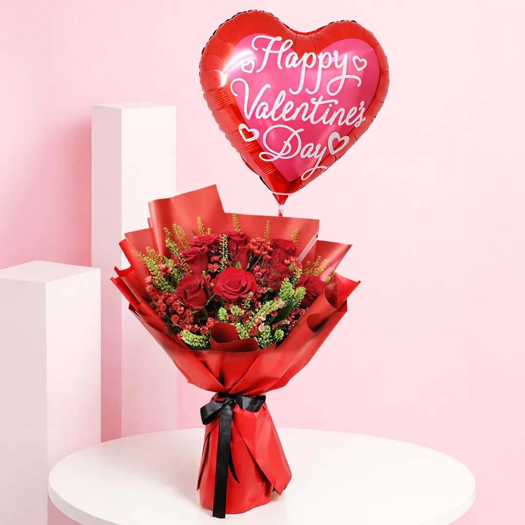 Valentine Rose Bouquet with Balloon