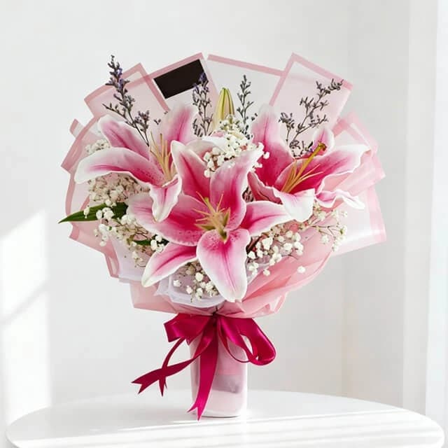 Fresh Pink Lily Blossom Bouquet