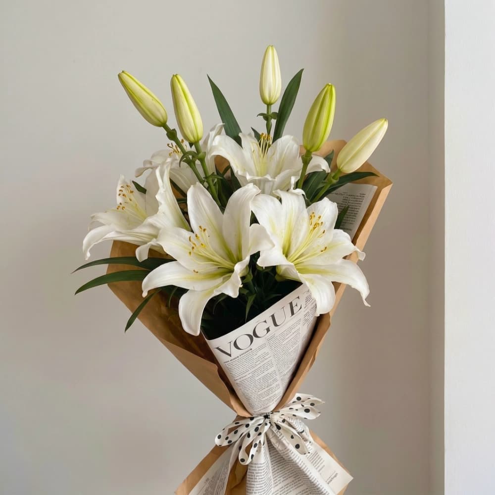 Fresh Oriental White Lily Bouquet