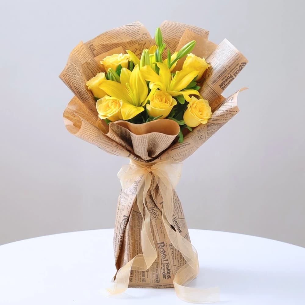 Premium Yellow Lily and Rose Bouquet