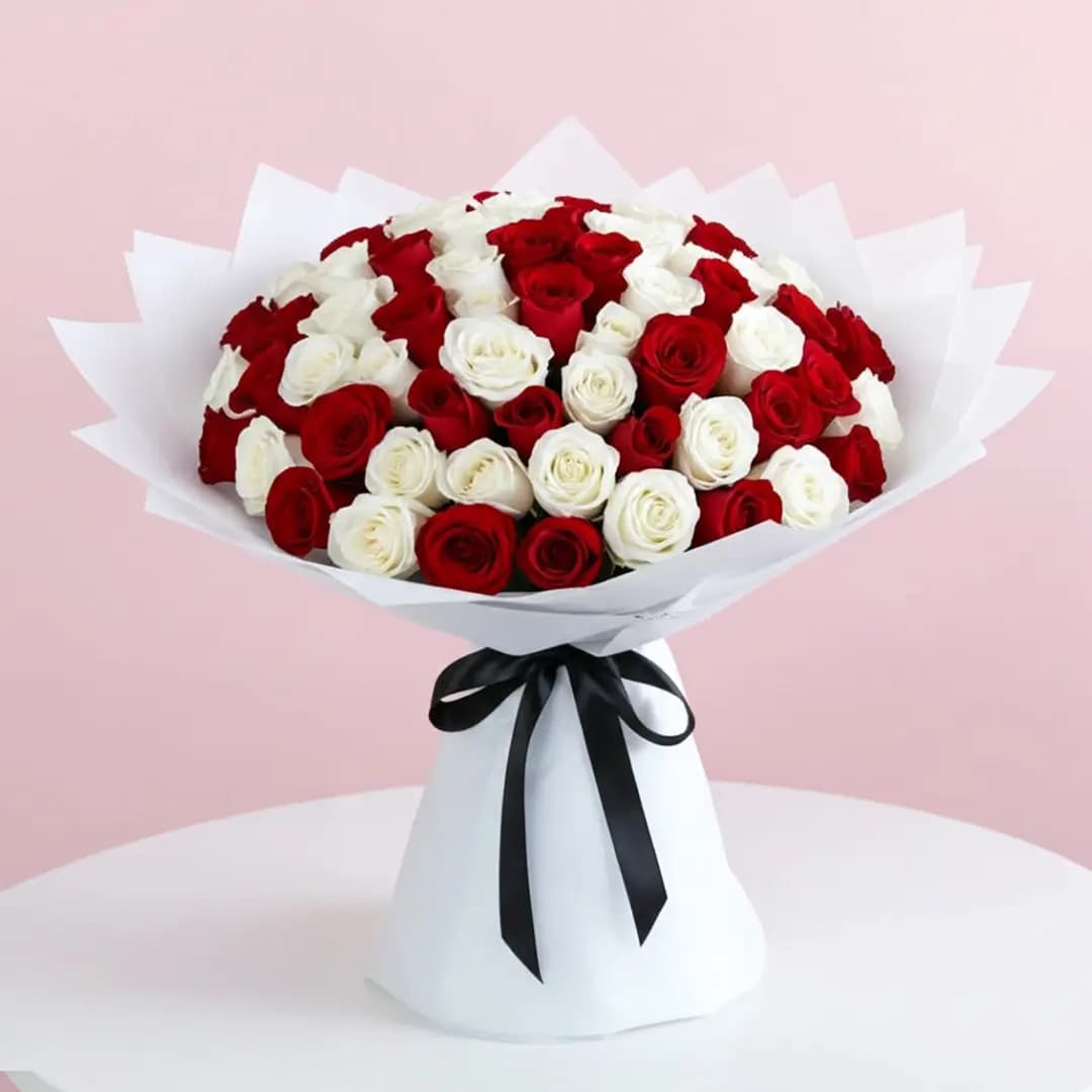 Elegant Red White Rose Bouquet