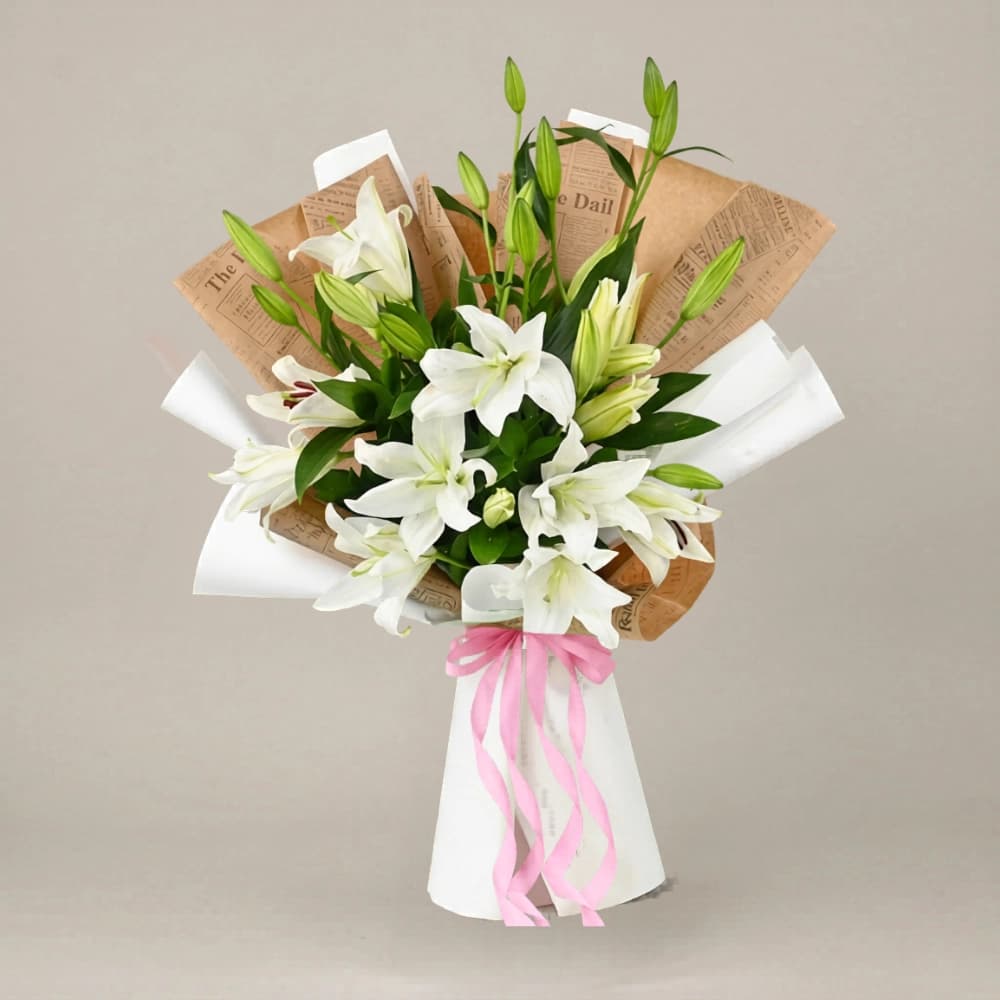 Beautiful White Lily Bouquet For Anniversary