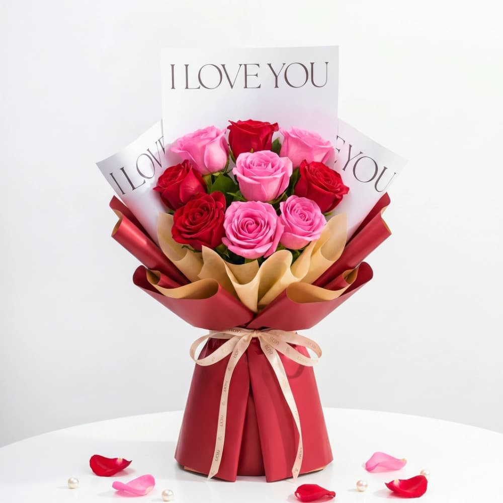 Pink And Red Roses Anniversary Bouquet