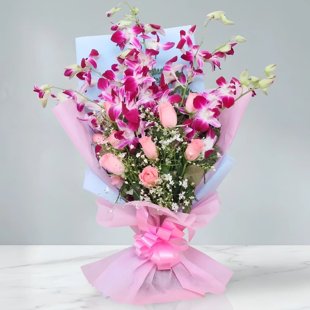 Romantic Mixed Rose And Orchid Bouquet