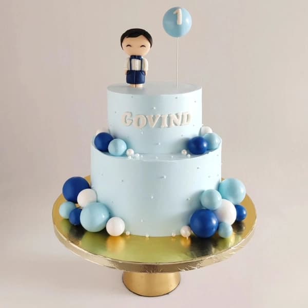Blue Bubbles Baby Boy 1st Birthday Cake