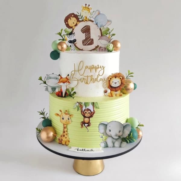 Jungle Safari 1st Birthday Cake
