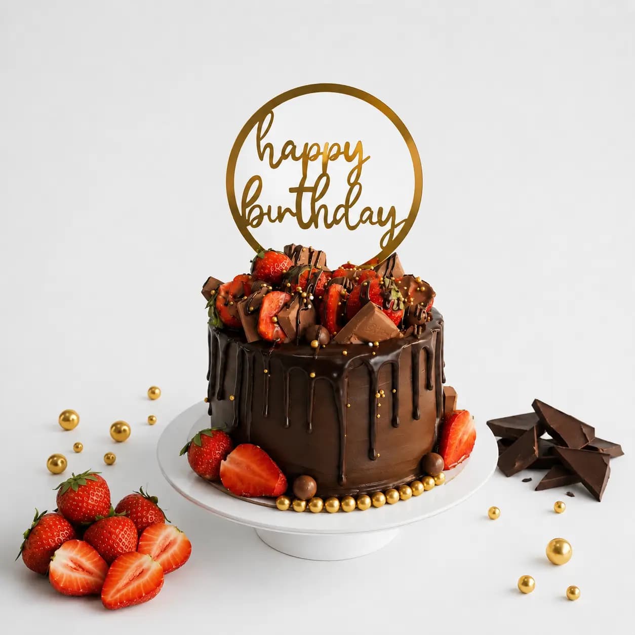 Chocolate Drip Cake with Strawberries