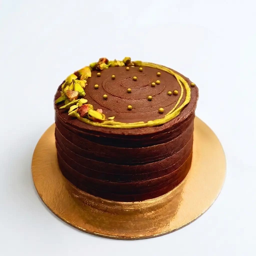 Pistachio Kunafa Chocolate Cake
