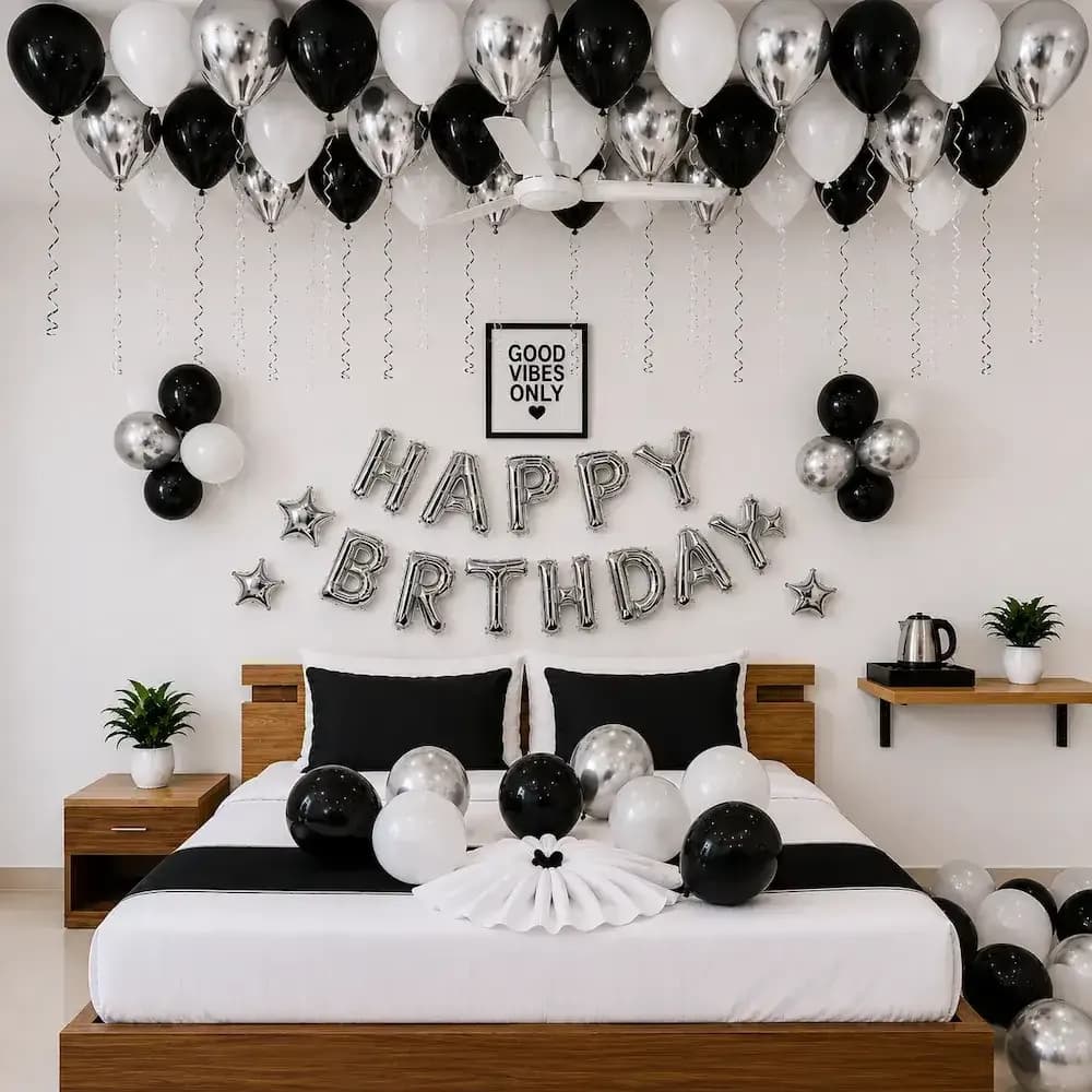 Black and Silver Elegant Birthday Decoration