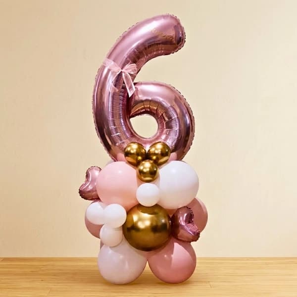 Rose Gold Number 6 Balloon Arrangement