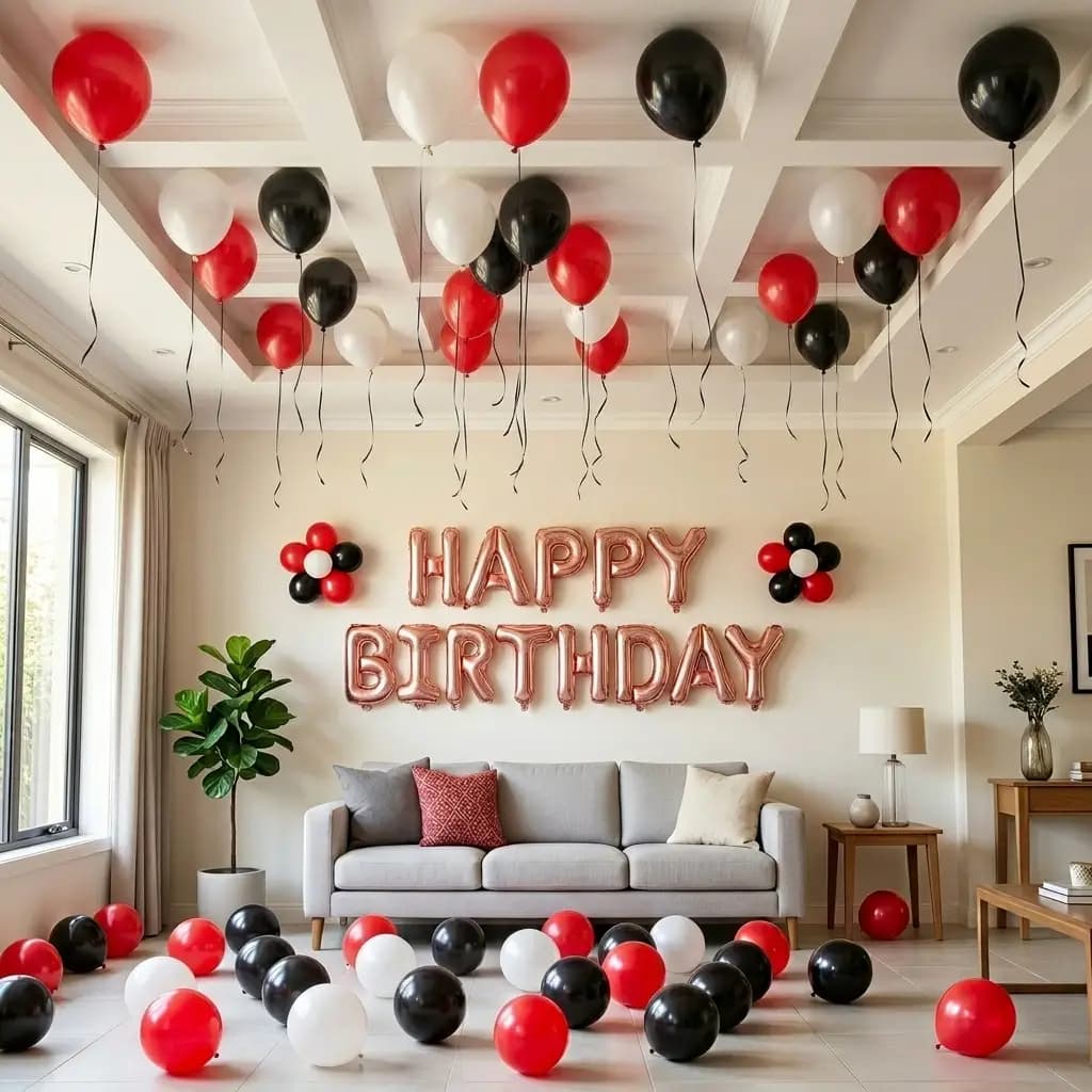 Stylish Red & Black Birthday Hall Decoration