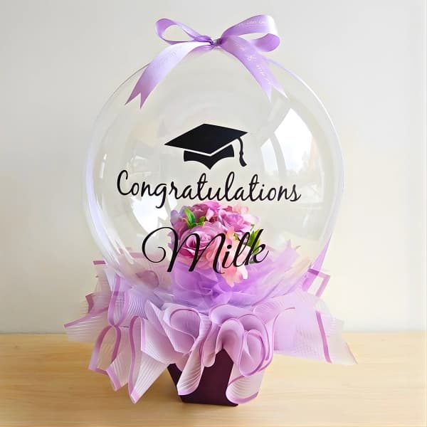 Customized Bubble Balloon Bouquet with Flowers