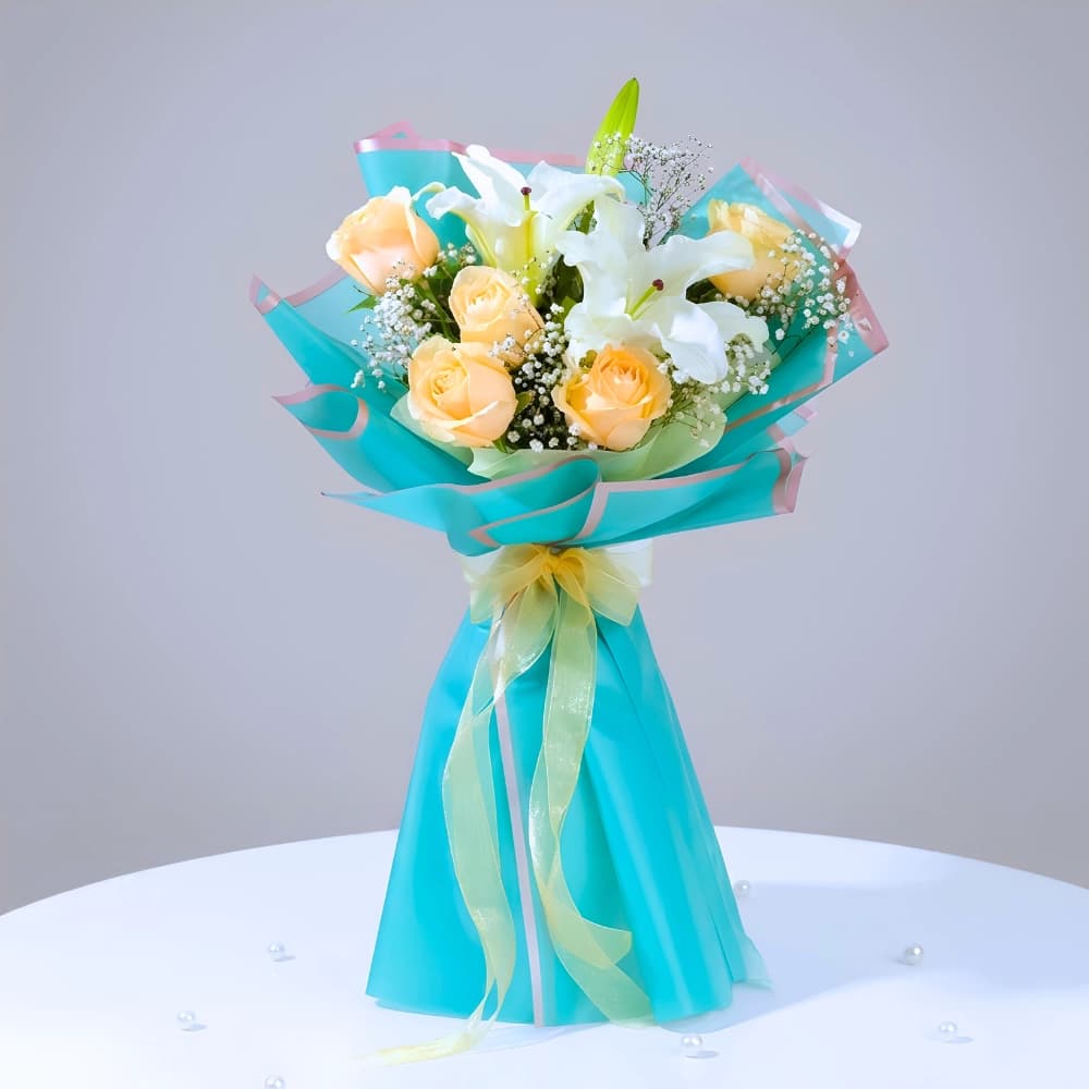 Oriental Lily And Rose Bouquet