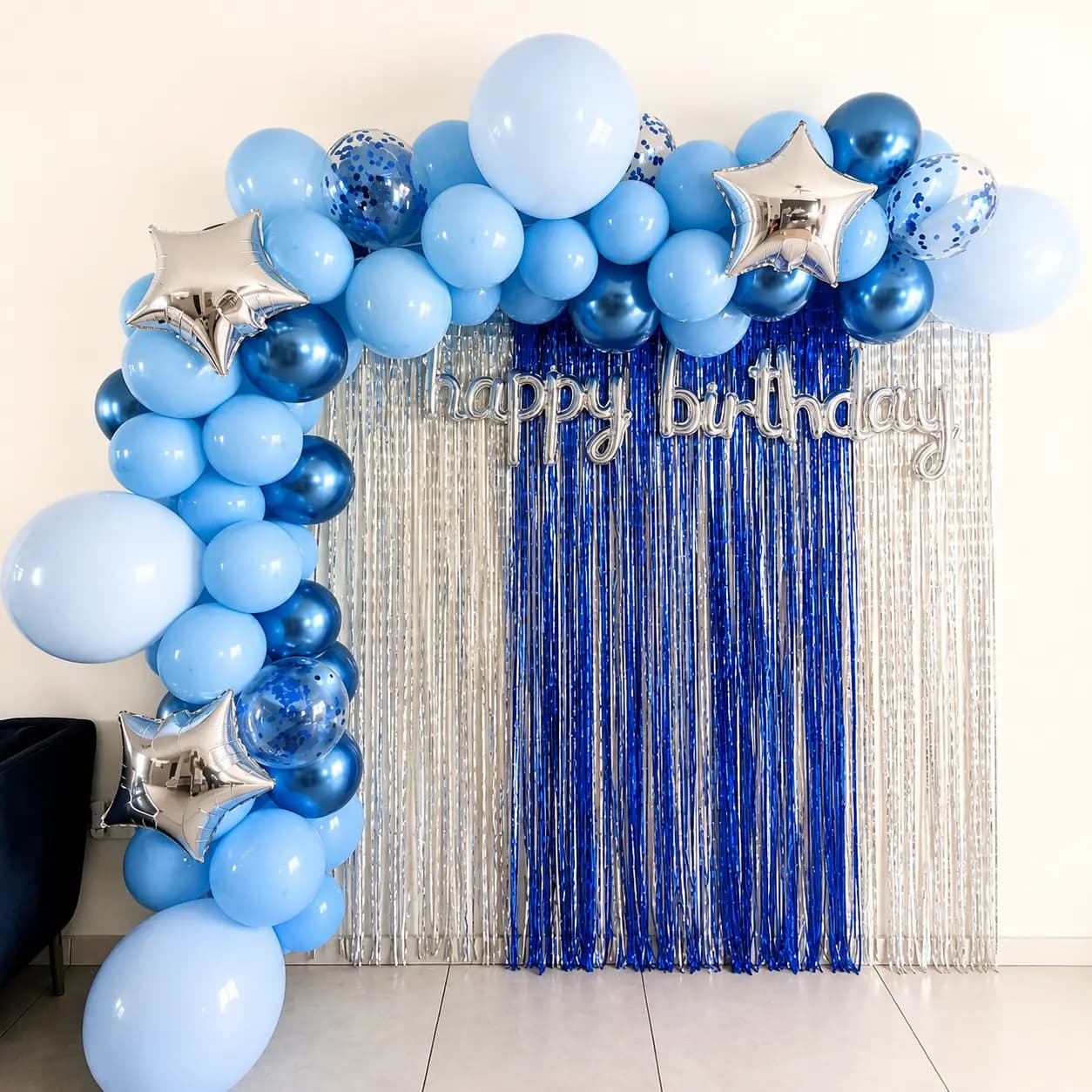 Blue and Silver Balloon Arch