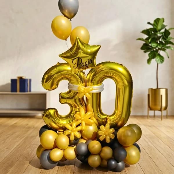 Golden 30th Birthday Balloon Bouquet