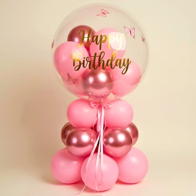 Elegant Pink Birthday Bubble Balloon Stand
